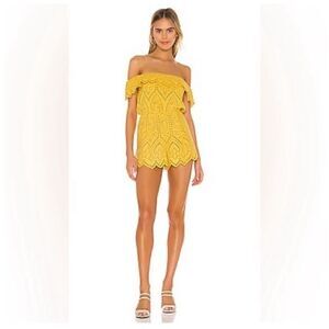 Tularosa Yellow Off-Shoulder Crochet Romper